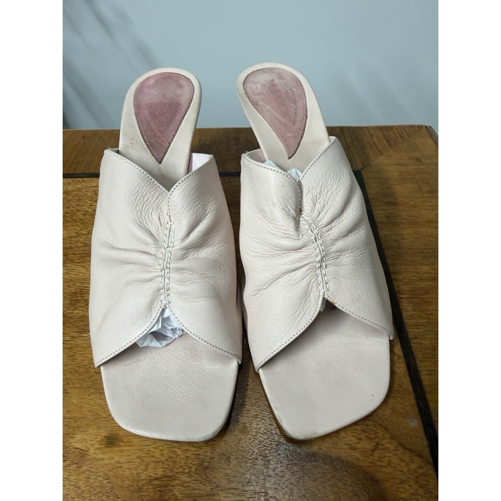 SESTO‎ MEUCCI Women's 9 M Light Pink Leather slip on Slide heeled Sandals shoes